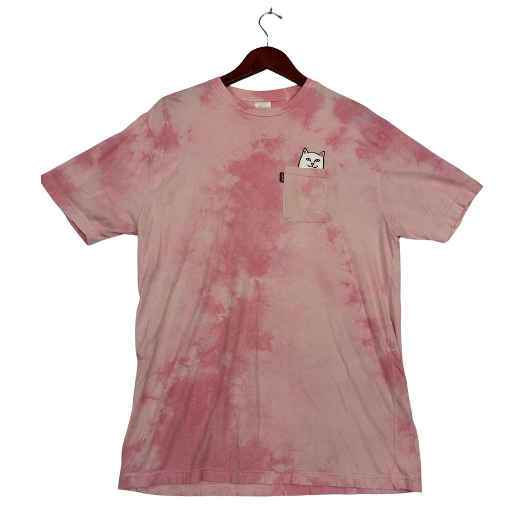 RIPNDIP Lord Nermal Pocket T Shirt Mens XL Pink Tie Dye Cat Graphic Cotton